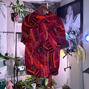 A Personal Touch Women's Abstract Print Button Up Shirt Top Red Pink Orange M